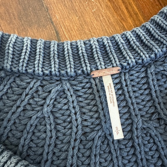 Free People Sweet Nothings Cropped 100% Cotton Cardigan Navy Blue - Size S - Picture 9 of 9